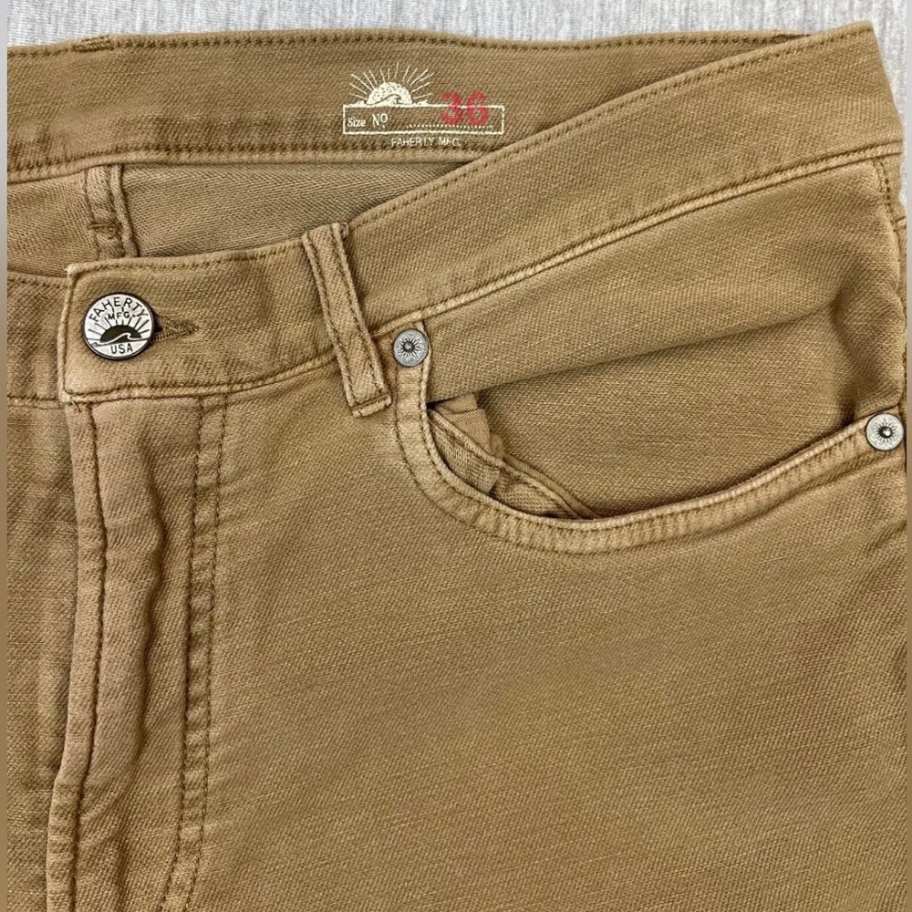 Incredible Faherty Brand Stretch Terry 5 Pocket Pants Mens 36/28 Khaki 0020KHK